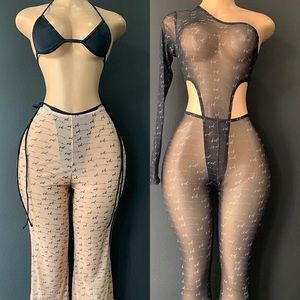 Black mesh two piece swimsuit